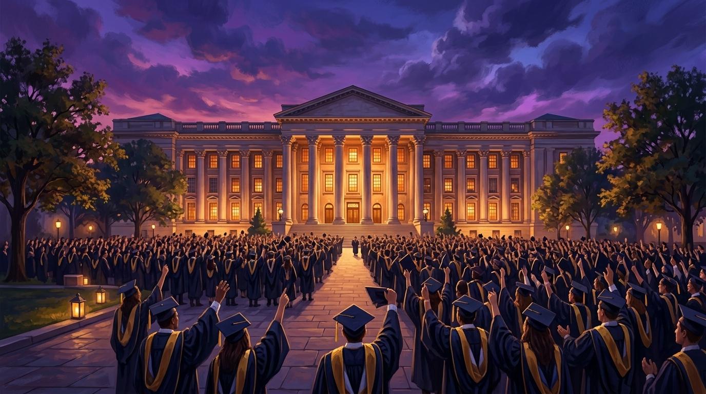University graduation ceremony at twilight